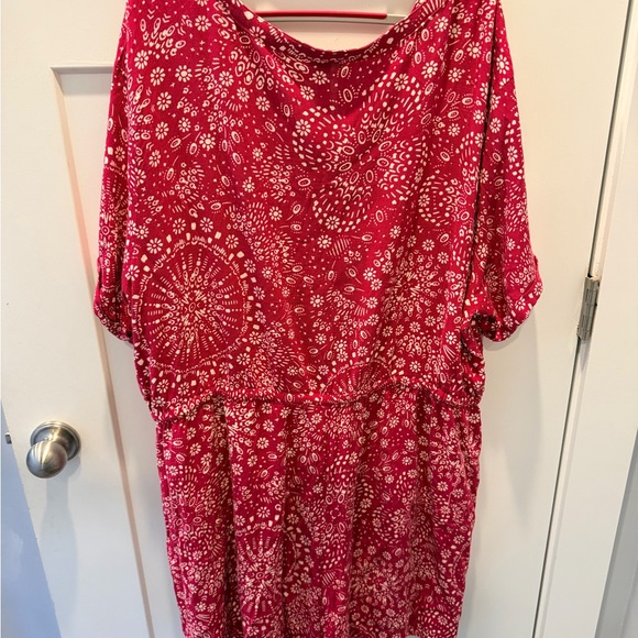 Torrid Size 3X Red Floral Boho Button Front Romper Drawstring Waist Soft Stretch - Picture 4 of 12